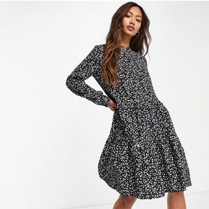 Black Floral Smock Dress